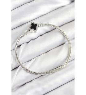 Pirinç Charm Zirkon Taşlı Yonca Model Gümüş Renk Kadın Bileklik 5886 - 1OL1041-1748