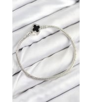 Pirinç Charm Zirkon Taşlı Yonca Model Gümüş Renk Kadın Bileklik 5886 - 1OL1041-1748
