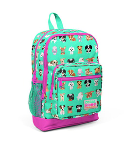 Coral High Kids Su Yeşili Neon Pembe Köpek Desenli Dört Bölmeli Okul Sırt Çantası 23465