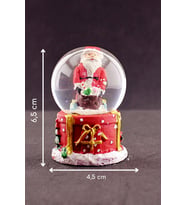 Dekoratif Yılbaşı Noel Baba Temalı Merry Christmas Hediye Torbalı Mini Boy Işıklı Kar Küresi 6,5 cm