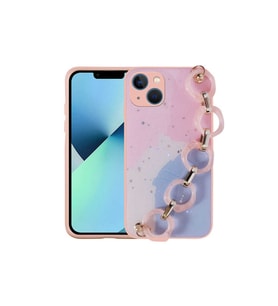 Apple iPhone 13 Uyumlu Kılıf Simli Desenli El Askılı Tutacaklı Zore Elsa Silikon Kapak (Pembe)