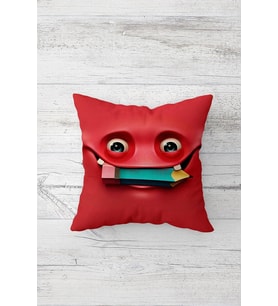 Gülen Pembe Emoji Çift Tarafı Baskılı Gizli Fermuarlı Yastık Kılıfı Kırlent Koltuk Yastık Kılıfı (Kırmızı)