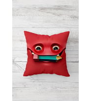 Gülen Pembe Emoji Çift Tarafı Baskılı Gizli Fermuarlı Yastık Kılıfı Kırlent Koltuk Yastık Kılıfı (Kırmızı)