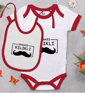 BK Kids Babası Kılıklı Tasarımlı Kırmızı Bebek Body Zıbın ve Mama Önlüğü Hediye Seti-1