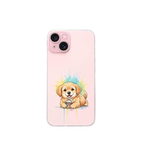 iPhone 15 Plus ile Uyumlu Splash Köpek Tasarımlı Şeffaf Silikon Kılıf