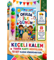Öğrencilere Özel Okulda İlk Günüm Yazılı 10 Adet Hediye Seti 1. Sınıf- Sene Başı Hatırası Keçeli Kalem Tebrik Kartı Hediyeli