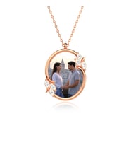 Fotoğraflı Mekik Taşlı Oval Çerçeve Rose Gümüş Kolye