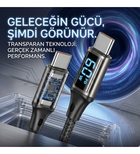 Yeni Nesil Gösterge Başlıklı Type-C To Type-C Hızlı Şarj Kablosu