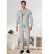 Mecit 22767 Erkek Gri Önden Düğmeli Büyük Beden Pijama Takımı