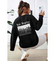 Unisex Los Angles Baskılı Bisiklet Yaka Sweatshirt (Siyah)