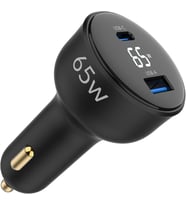 65W Led Ekranlı Type-C + USB-A Araç Şarj Aleti iPhone & Android & Notebook Araç içi Şarj Cihazı