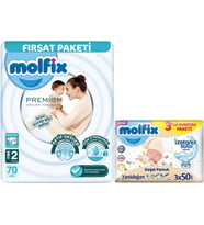 Molfix Premium Bebek Bezi Beden:2 (3-6KG) Mini 70 Adet Fırsat Pk + 3 Adet Islak Mendil