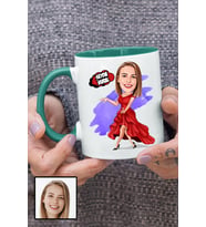 Kadına Hediye Kişiye Özel Karikatürlü Yeşil Kupa Bardak