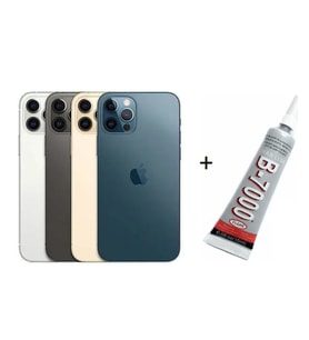 iPhone 12 PRO MAX Arka Batarya Pil Kapağı GÜMÜŞ (B7000 15 ML Yapıştırıcı)