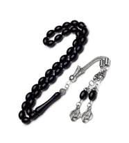 Erkek Hediyelik 7x11mm Siyah Toz Kehribar Tesbih