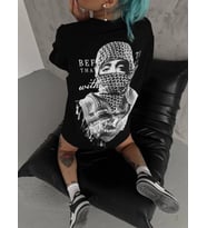 Unisex Baskılı Oversize T-Shirt - Siyah