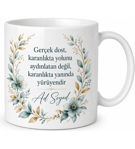 İsme Özel Gerçek Dost Yazılı Kupa Bardak Hediye Özel Tasarım Porselen