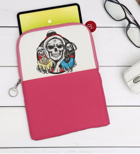 BK Gift Kurukafa Tasarımlı Taşınabilir Koruyucu Tablet Kılıfı & Organizer Çanta - Pembe-3