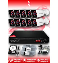 BAYICAM 10 Kameralı Kare 10 Dış Kamera Set 500 GB HDD Full HD Gece Görüşlü Güvenlik Kamerası Sistemi (Beyaz)