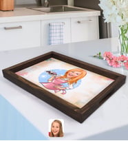 BK Gift Kişiye Özel Kadın Aşçı Karikatürlü Doğal Ahşap Tepsi-4
