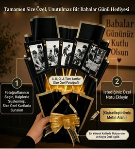 Babalar Gününe Özel Kişiye Özel Fotoğraflı İskambil Kartı Anı Buketi ve Led Işıklı Özel Mesajlı Babaya Hediye