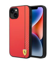 Apple iPhone 14 Kılıf Ferrari Orjinal Lisanslı M-safe Şarj Özellikli Pu Deri Ve Karbon Şeritli Dizay