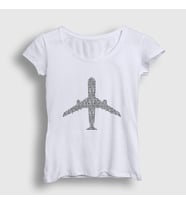 Presmono Kadın Beyaz Words Pilot Airplane Uçak T-Shirt 415577tt (Beyaz)