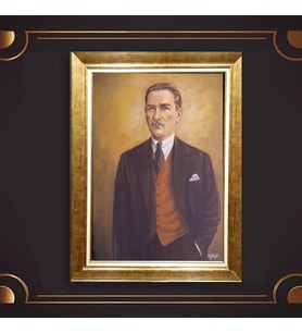 Altın Varaklı Çerçeveli Paspartulu Atatürk Tablo nl02A346 (Gold)