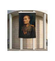 Üniformalı Gazi Mustafa Kemal Atatürk Poster Bayrak Premium Raşel Kumaş ATA9 2x3m