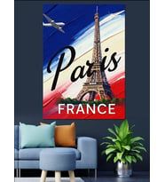 Paris Eyfel Kulesi Retro Poster Dekoratif Kanvas - Mdf Ahşap Tablo