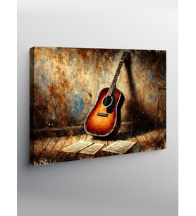 Kanvas Tablo Rustik Akustik Gitar