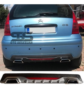 Citroen C3 Difüzör Arka Tampon Eki 2 Egzoz Çıkışlı Gri Lüx Tip