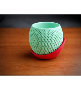 3D Baskı Küre Saksı - Kafes Dokulu İki Parçalı Dekoratif Saksı - Mint-Kırmızı