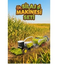 Die-Cast Metal Silaj Makinesi ve Römork Seti - Sürtmeli Çiftlik Oyuncak Traktör Biçerdöver