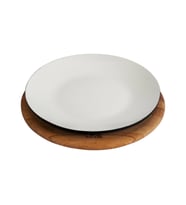 Lava Döküm Yuvarlak Servis Tabağı ve Kayın Servis Ahşabı. İçi Sable Çap(Ø)25cm. (Siyah)