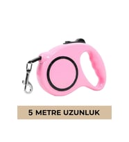 Makaralı Köpek Gezdirme Tasması Pembe Siyah 5mt