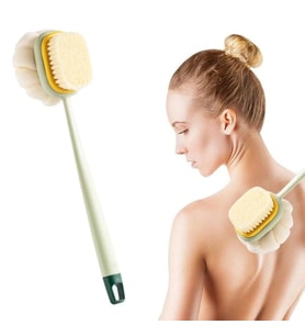 2&amp;apos;si 1 Arada Çift Taraflı Uzun Saplı Fırçalı Banyo Vücut Sırt Fırçası Banyo Lifi (5047)