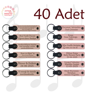 Pudra & Yavru Ağzı, 40’lı Set, İsimli Anlamlı Anahtarlık, Baby Shower Davetlilerine Anlamlı Hediye