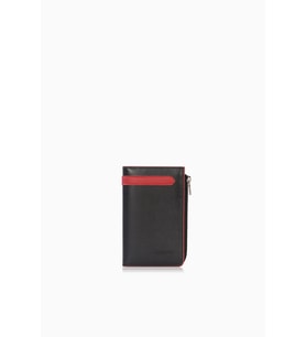 Cengiz Pakel Unisex Hakiki Deri Fermuarlı Kartlık – 2512DS - Siyah/Kırmızı