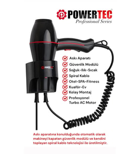 Powertec TR-301 Askı Aparatlı  Otel Tipi  Profesyonel Saç Kurutma & Fön Makinesi