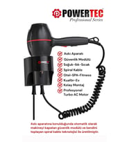 Powertec TR-301 Askı Aparatlı Otel Tipi Profesyonel Saç Kurutma & Fön Makinesi