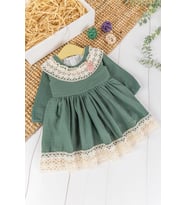 Dantel Detaylı Müslin Kız Bebek Elbise (Yeşil)