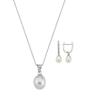 Damla Doğal İnci Kolye Küpe İkili Set (Beyaz)