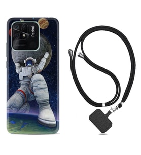 Xiaomi Redmi Note 7 8 9 Pro 10 2022 10 Pro 10S Kılıf Boyun Askılı Silikon Astronot ve Dünya 1759