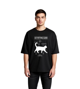 Kedi Okşama Rehberi Baskılı Erkek Oversize Tişört