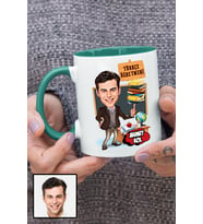Erkek Türkçe Öğretmenine Hediye Karikatürlü Yeşil Kupa Bardak