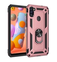 Samsung Galaxy M11 Kılıf Metal For Car Yüzüklü Standlı Military Ring Serisi (Rose)