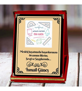 Matematik Öğretmeni Baskılı Plaket (6. Tasarım)  Kişiye Özel (Kırmızı)