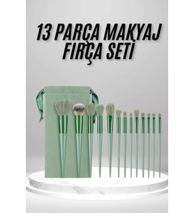 Makyaj Fırça Seti Yeşil 13 Parça Fondöten Fırçası Allık Fırçası Far Fırçası