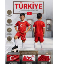 Türkiye Milli Takım Yakalı Euro 2025/26 Sezon Özel Tasarım Kırmızı-Beyaz Forma Tişört Şort Çocuk Forma Takımı (y04)